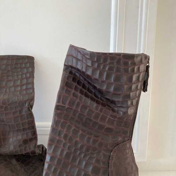 NIB Free People Date Night Elle Bitter Brown Leather Animal Print Block Heels 39 - Picture 7 of 12